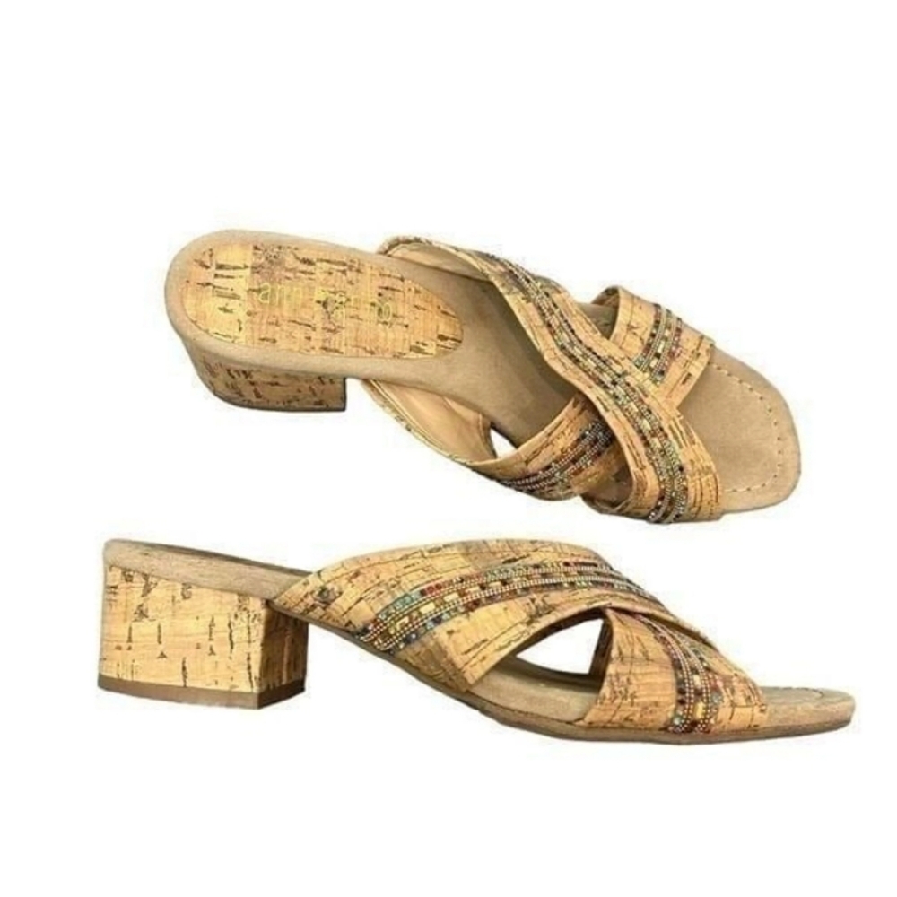 Ann Marino Tan Crisscross Cork Sandals